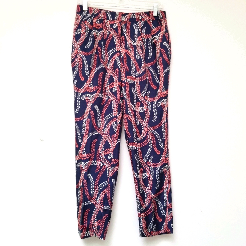 J. Crew Silk Blue and Coral Print Pants Size 0
